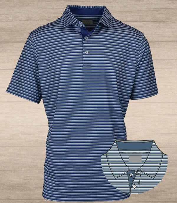 Miller Stripe Performance Polo – Blues & Tan