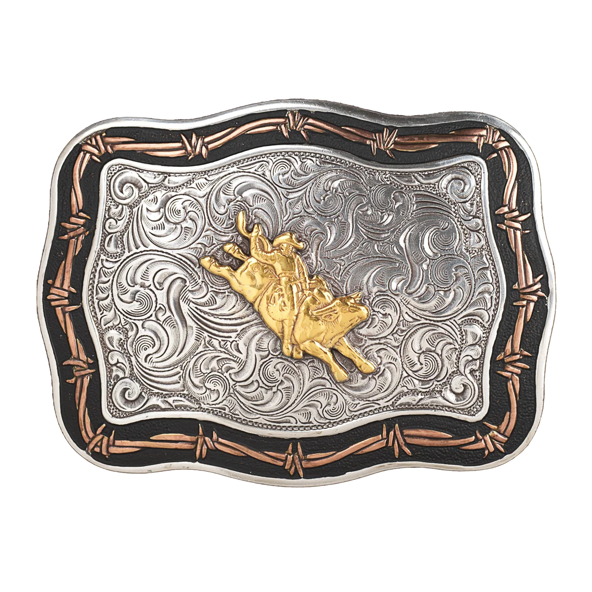 Silver/Gold Bucking Bronco Rectangle Belt Buckle