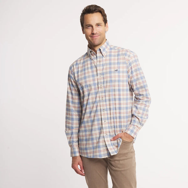 Highlands Lattice Performance Dress Shirt - Slate & Burnt Taupe