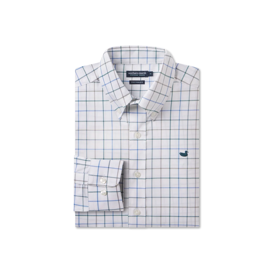 Lockhart Windowpane Performance Dress Shirt - Dark Green & French Blue Windowpane