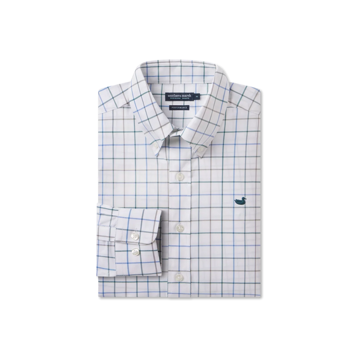 Lockhart Windowpane Performance Dress Shirt - Dark Green & French Blue Windowpane