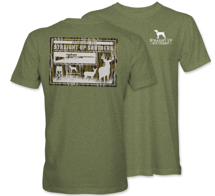 Buck Camo Patch T-Shirt – Straight Up Southern | Heather Military Green