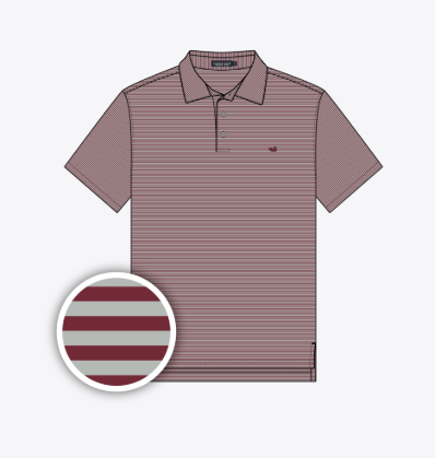 Bermuda Performance Polo - Meadowood Stripe - Maroon & Gray