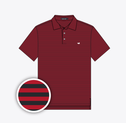 Bermuda Performance Polo - Meadowood Stripe - Red & Black