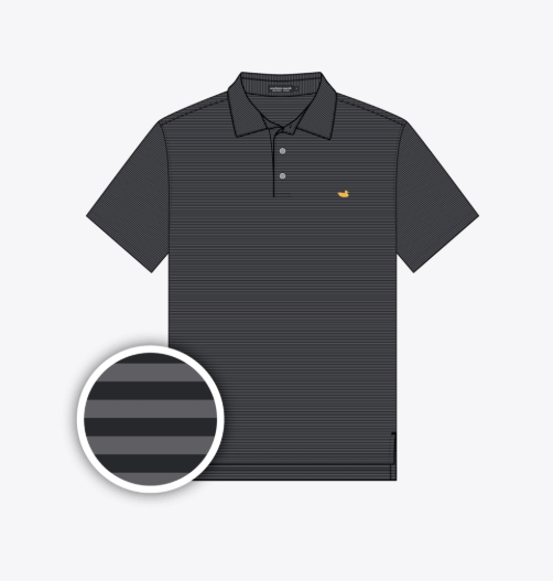 Bermuda Performance Polo - Meadowood Stripe - Black and Dark Gray