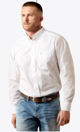 MNS Wrinkle Free Barlow Classic Fit Shirt - White GEO Print