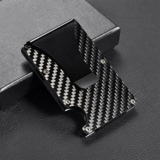 3D Men's Black Carbon Fiber Card Holder and Money Clip