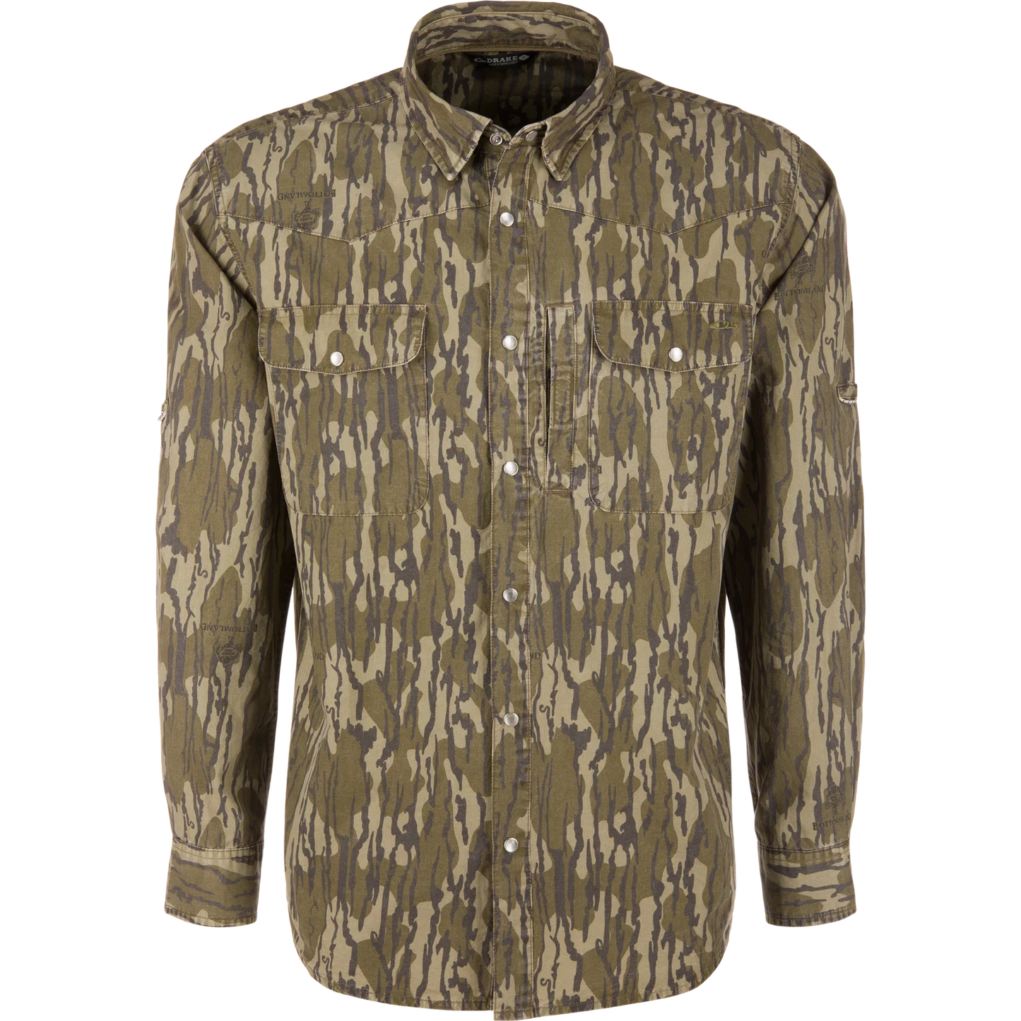 Cinco Ranch Western Solid Acid Wash Long Sleeve Shirt - Mossy Oak Bottomland
