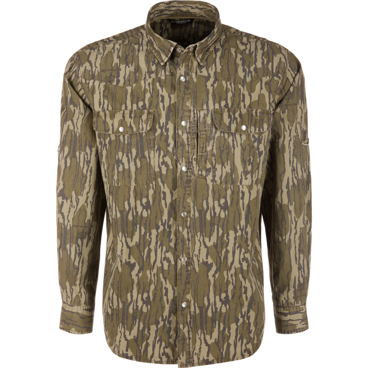 Cinco Ranch Western Solid Acid Wash Long Sleeve Shirt - Mossy Oak Bottomland