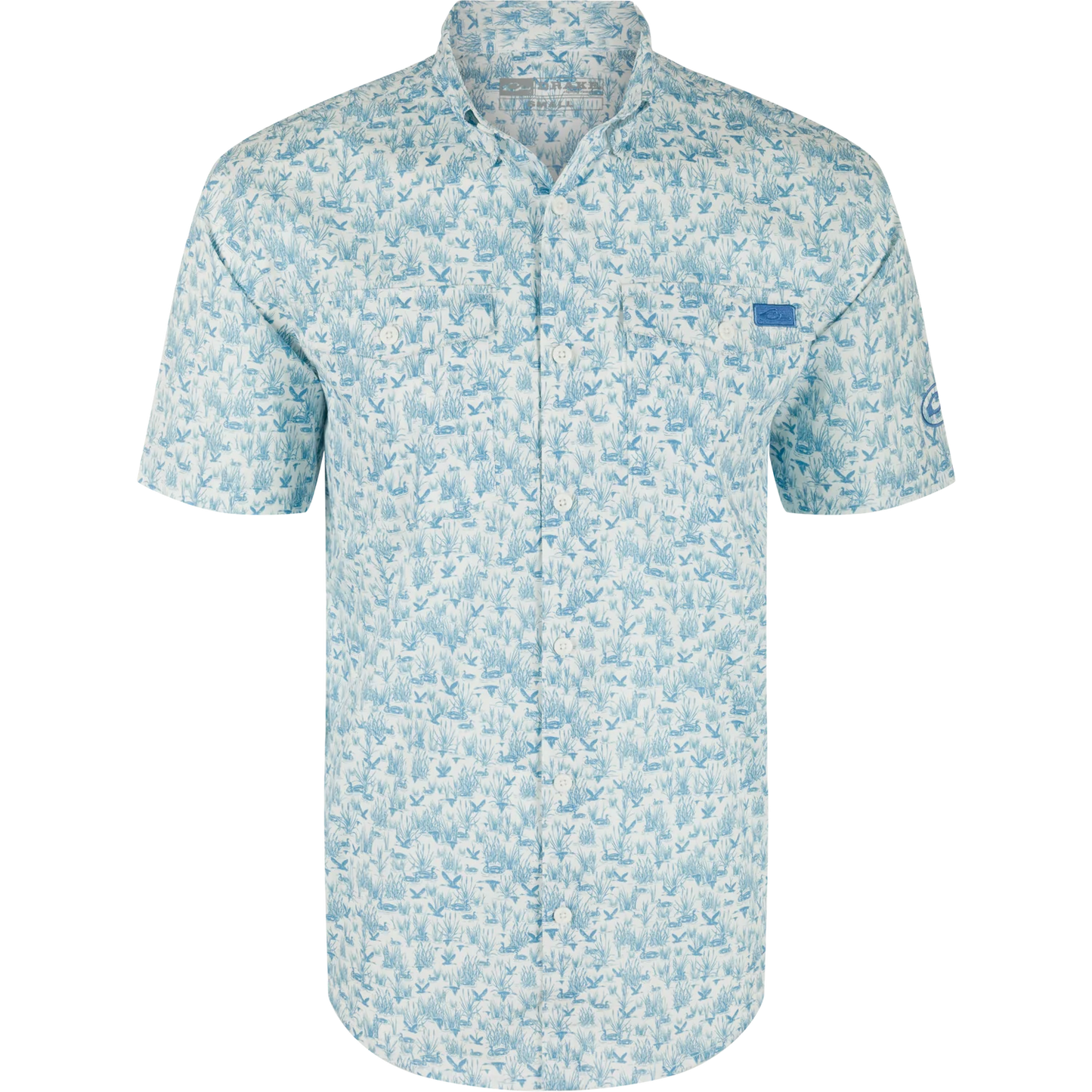 The Cotton SS Shirt Marsh Print - White/Marina Blue