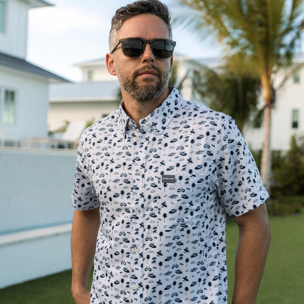 Performance Button Up - On The Water - Cream/Navy