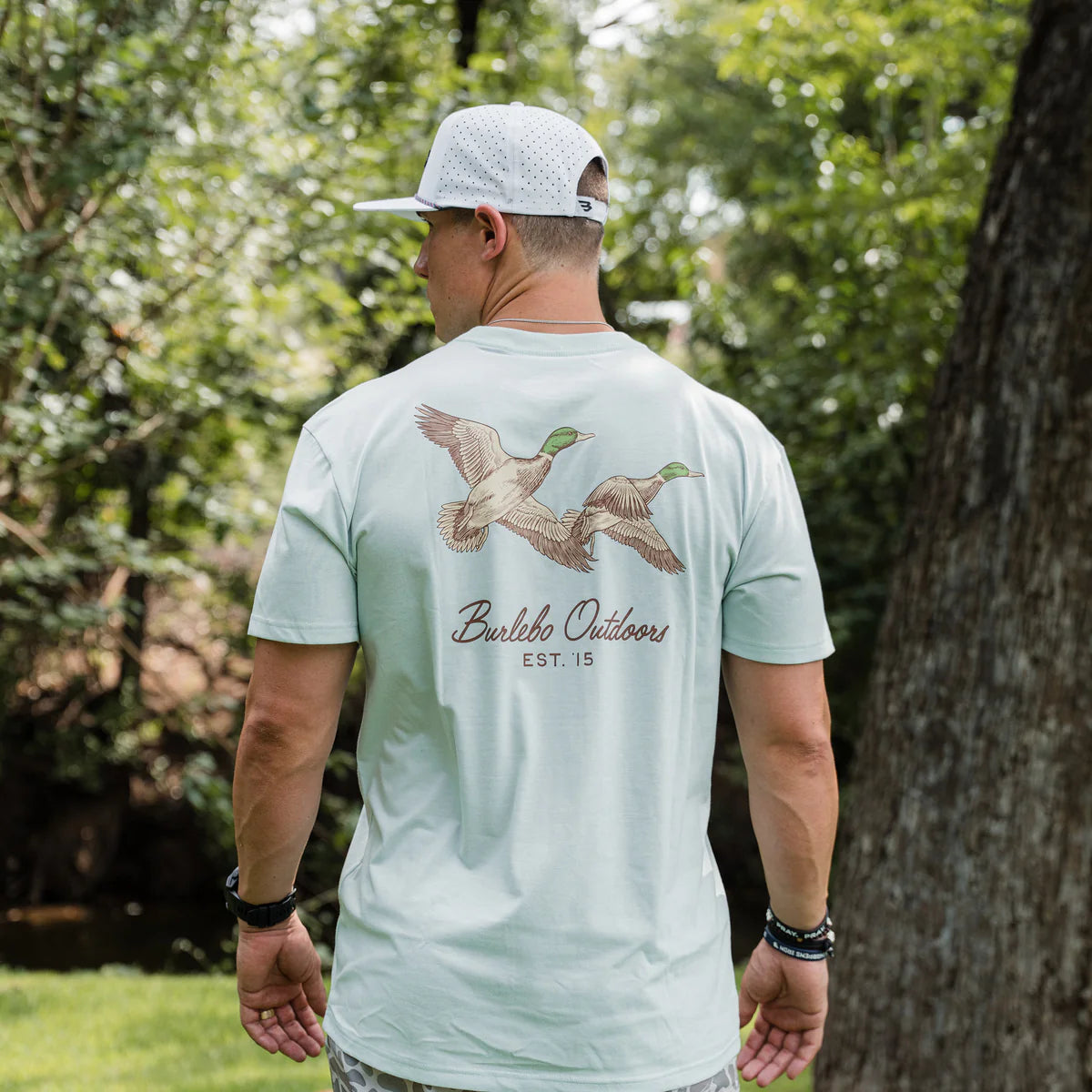 SS Tee - Flying Mallards - Heather Sky Blue
