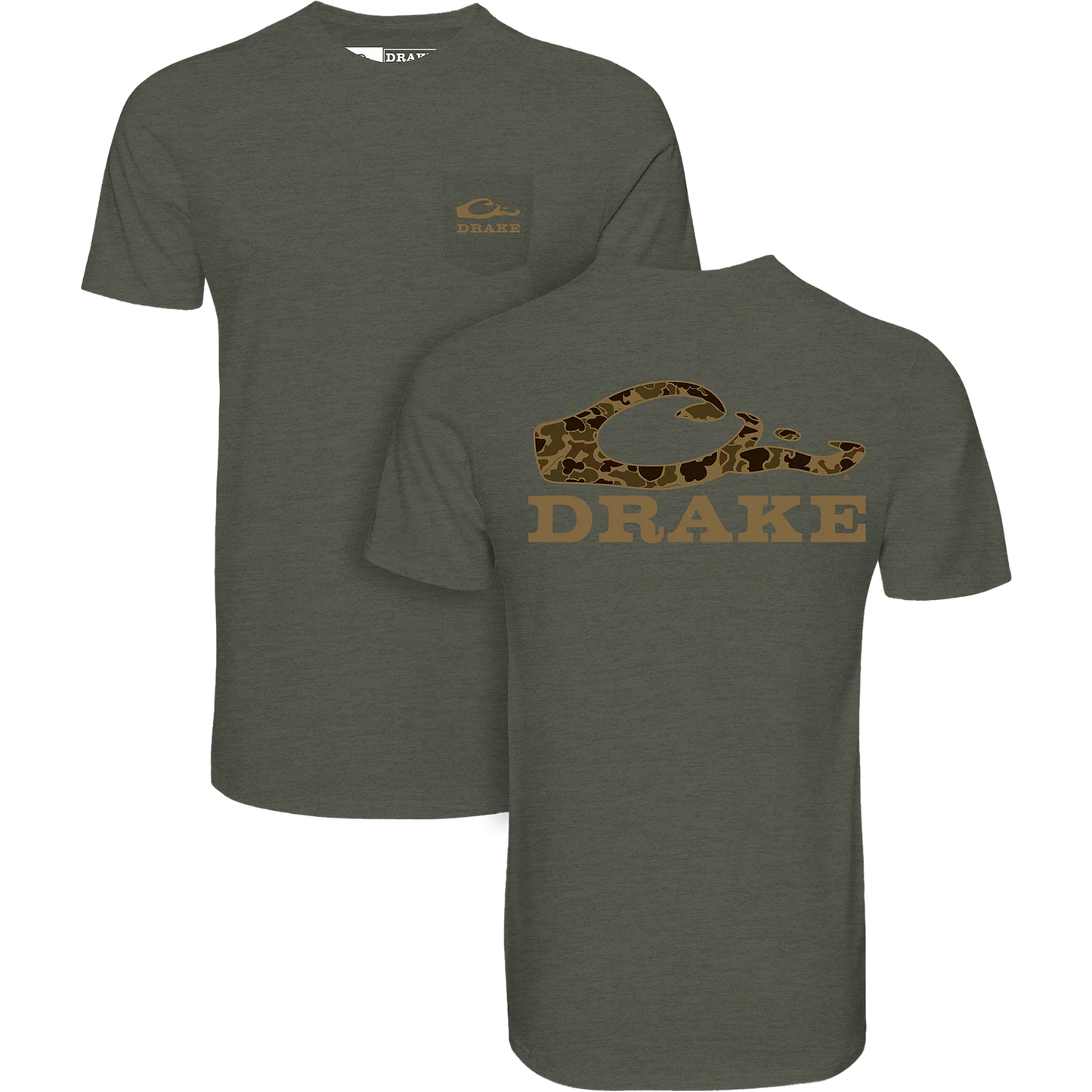 Drake Stacked Logo Old School Tee - Deep Depths Dark Heather