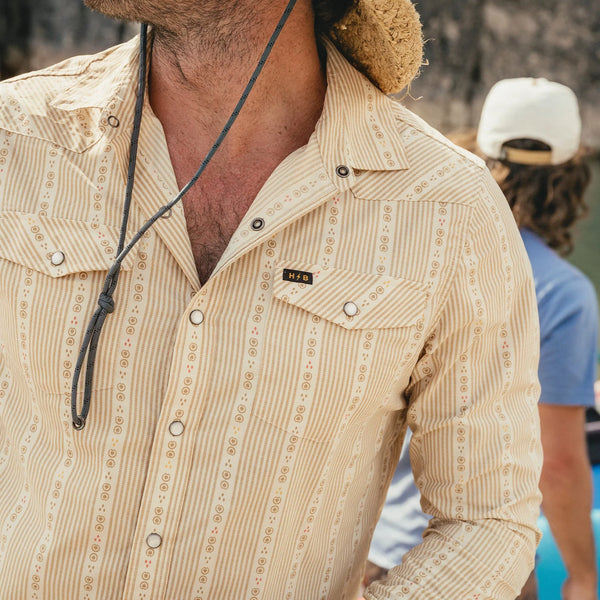 H Bar B Tech Longsleeve - Mosquero Stripe - Brown Rice