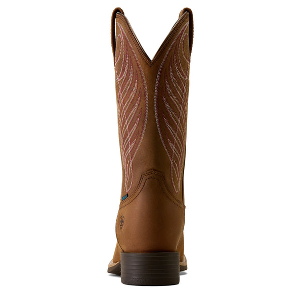 Ariat Ladies Round Up Waterproof Wide Square Toe Boot - Reliable Brown