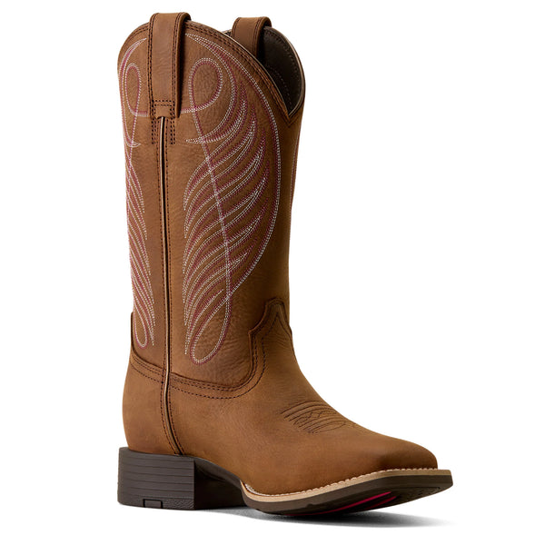 Ariat Ladies Round Up Waterproof Wide Square Toe Boot - Reliable Brown