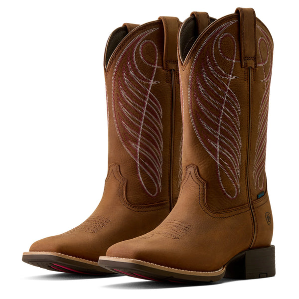 Ariat Ladies Round Up Waterproof Wide Square Toe Boot - Reliable Brown