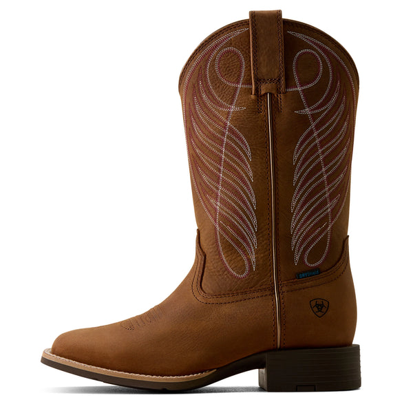 Ariat Ladies Round Up Waterproof Wide Square Toe Boot - Reliable Brown