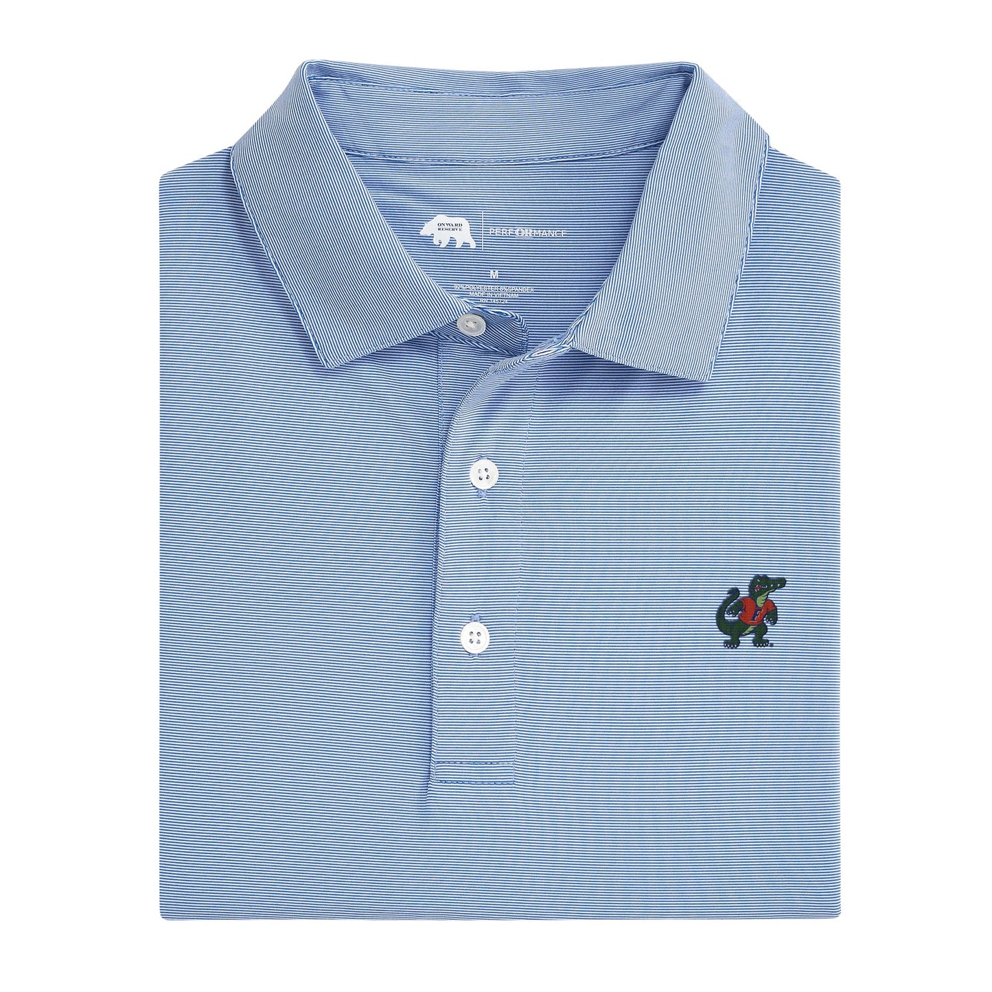 Florida Standing Gator Hairline Stripe Performance Polo - Sky