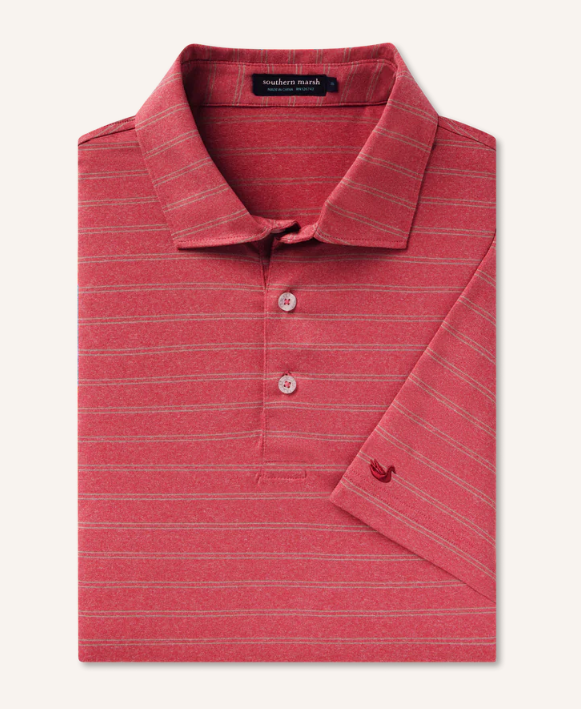 Newcastle Stripe Featherlight Polo SS - Rhubarb Stripe