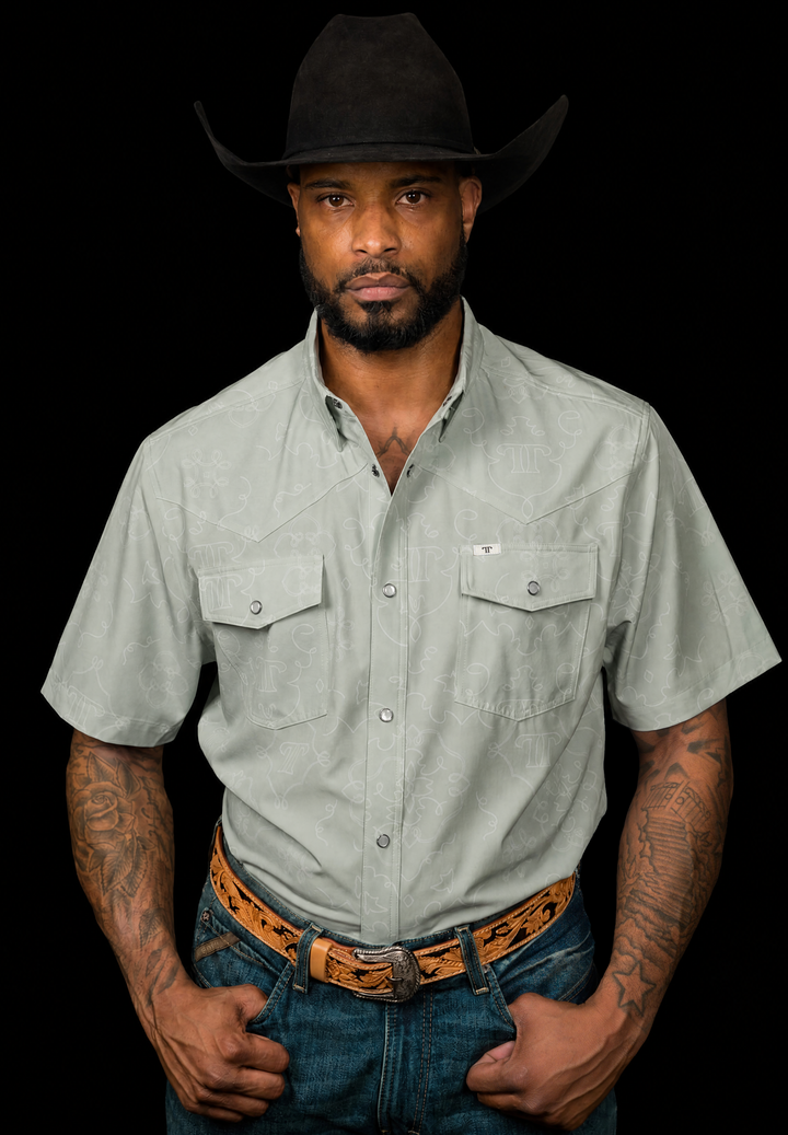 The Carson in Grey Green - Short Sleeve Pearl Snap Shirt