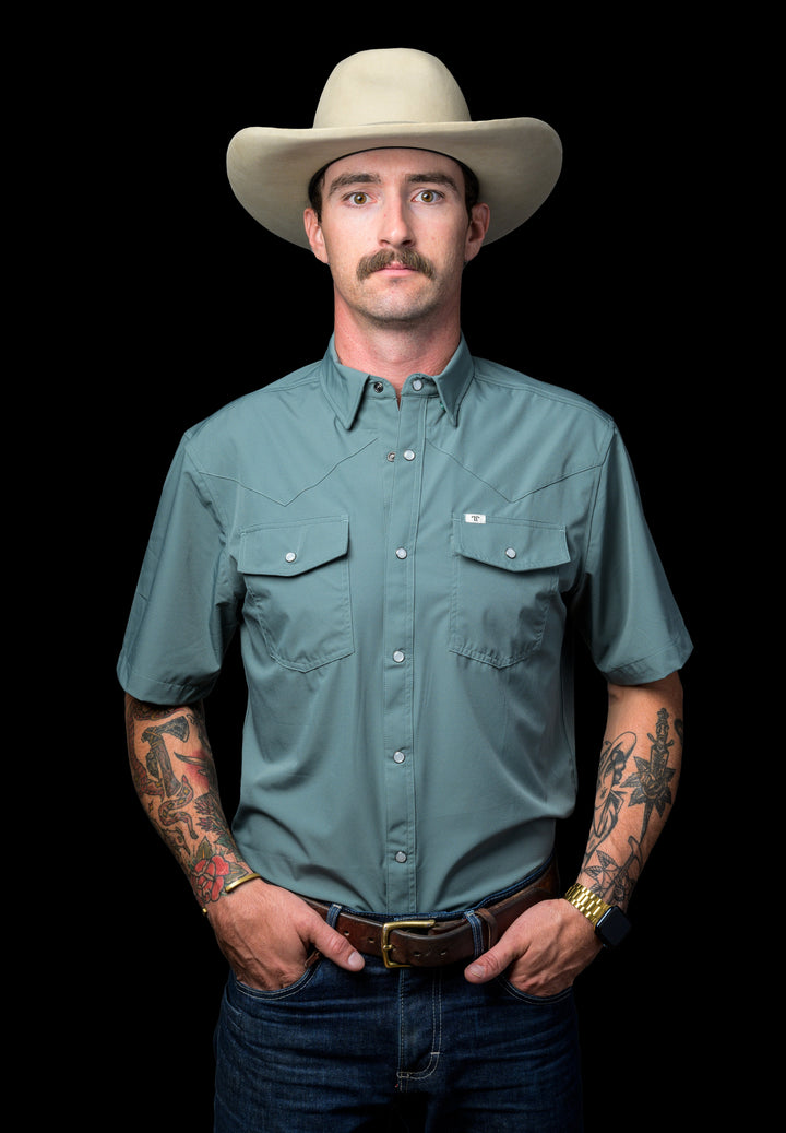 CORE - Men's Aqua Short Sleeve Pearl Snap Shirt