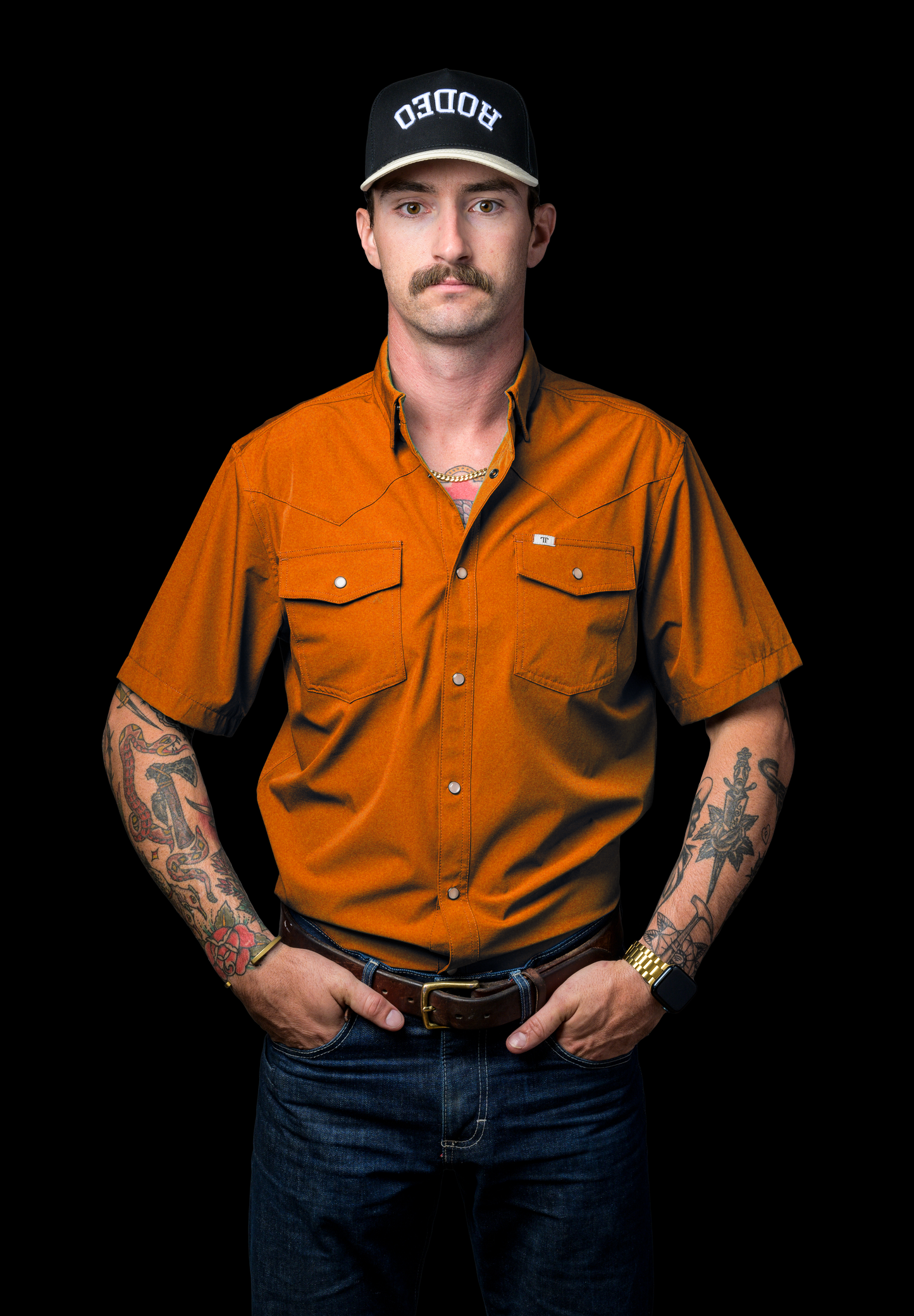 CORE - Men's Orange Sleeve Pearl Snap Shirt