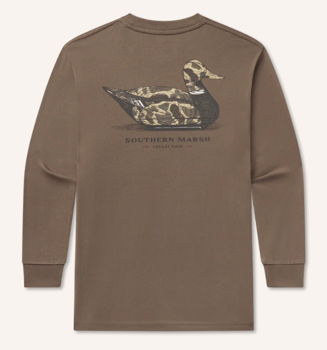 Youth Vintage Camo Duck Decoy LS Tee- Carajillo Brown
