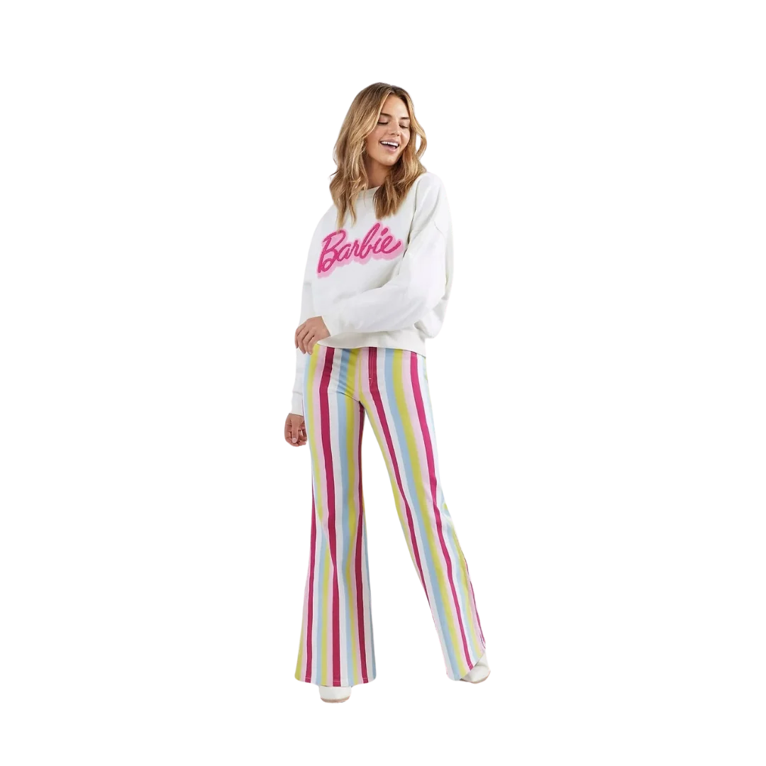 Wrangler Women's Barbie Striped High Rise Flare Jeans