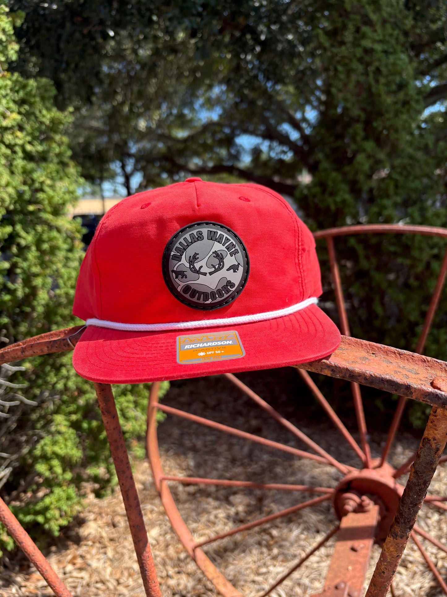 Outdoors PVC Circle Patch Hat - Gray Camo - Red/White