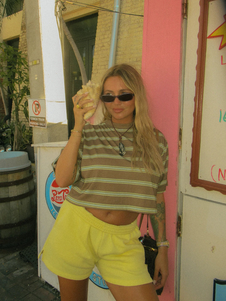 Striped Boxy Tee - Way Down South Tan Lines