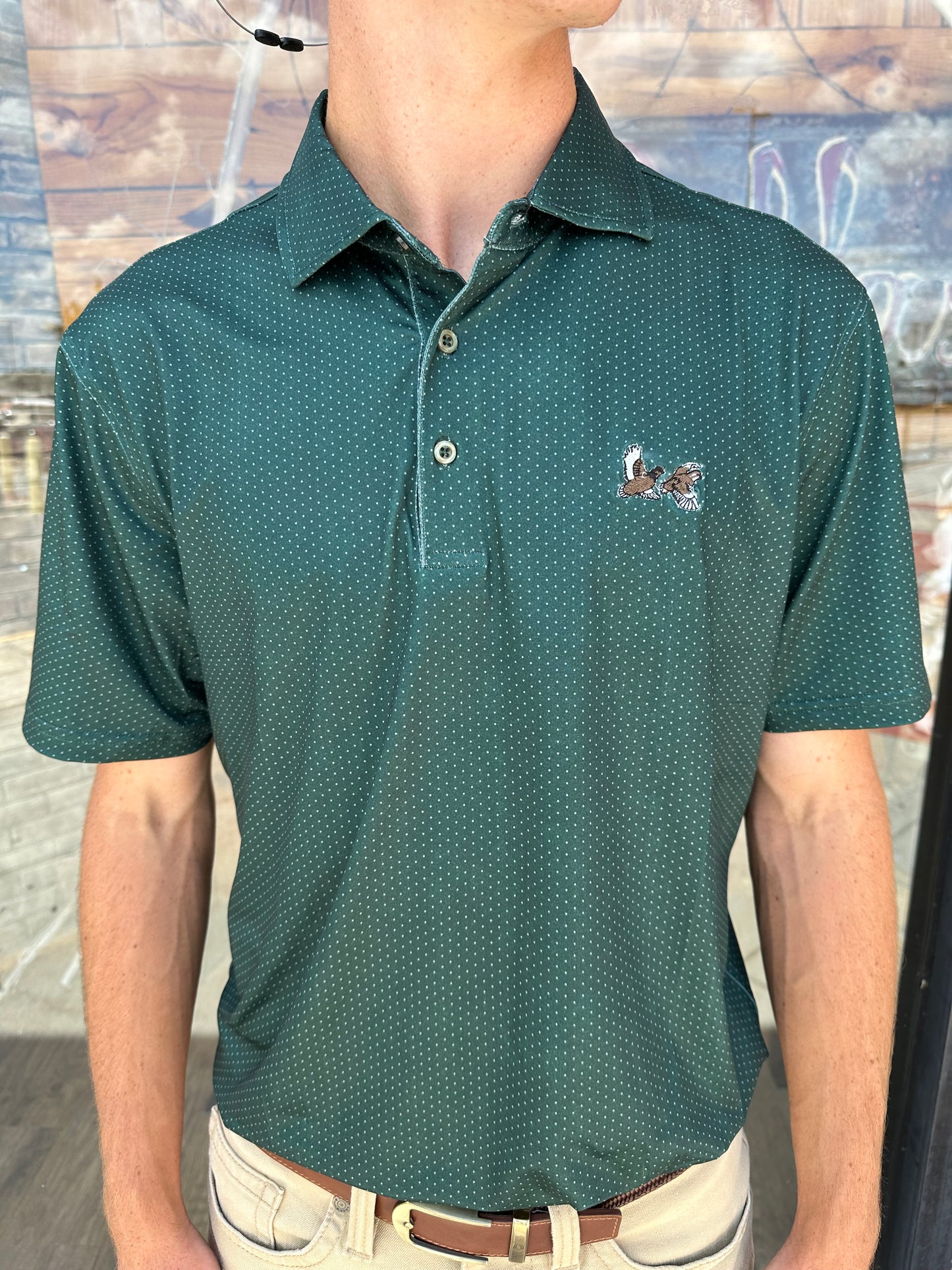 Double Quail Performance Polo - Hunter Green/Silver