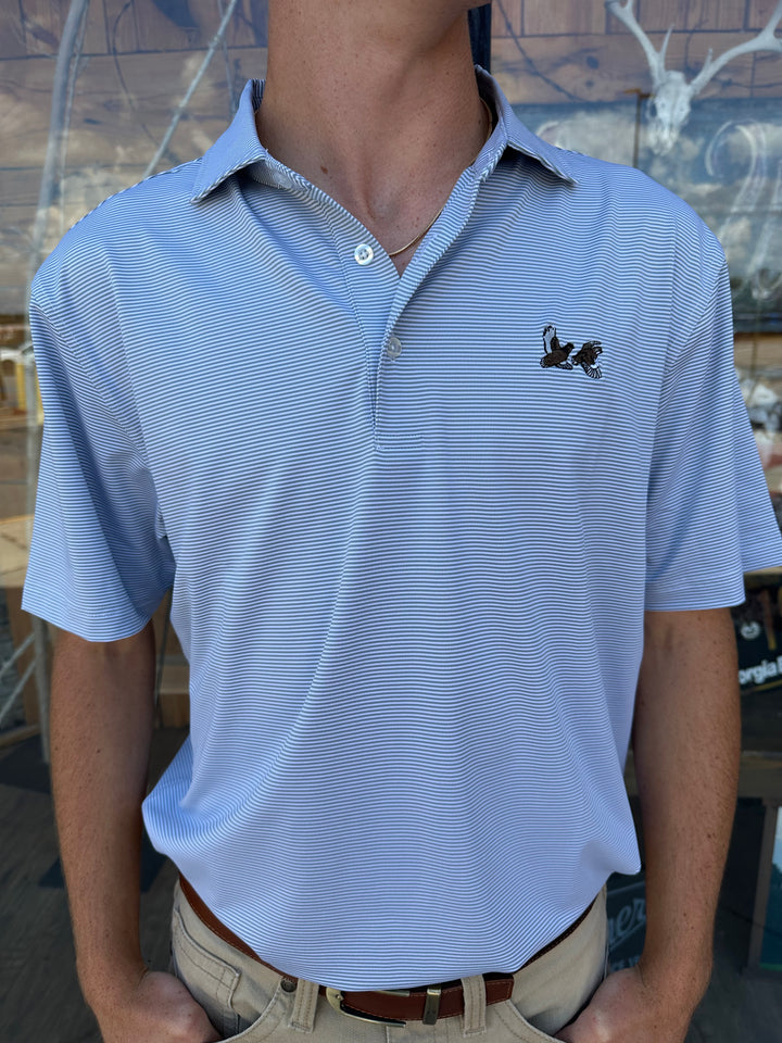 Double Quail Performance Stripe Polo - White/Silver