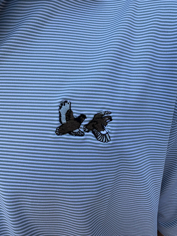 Double Quail Performance Stripe Polo - White/Silver