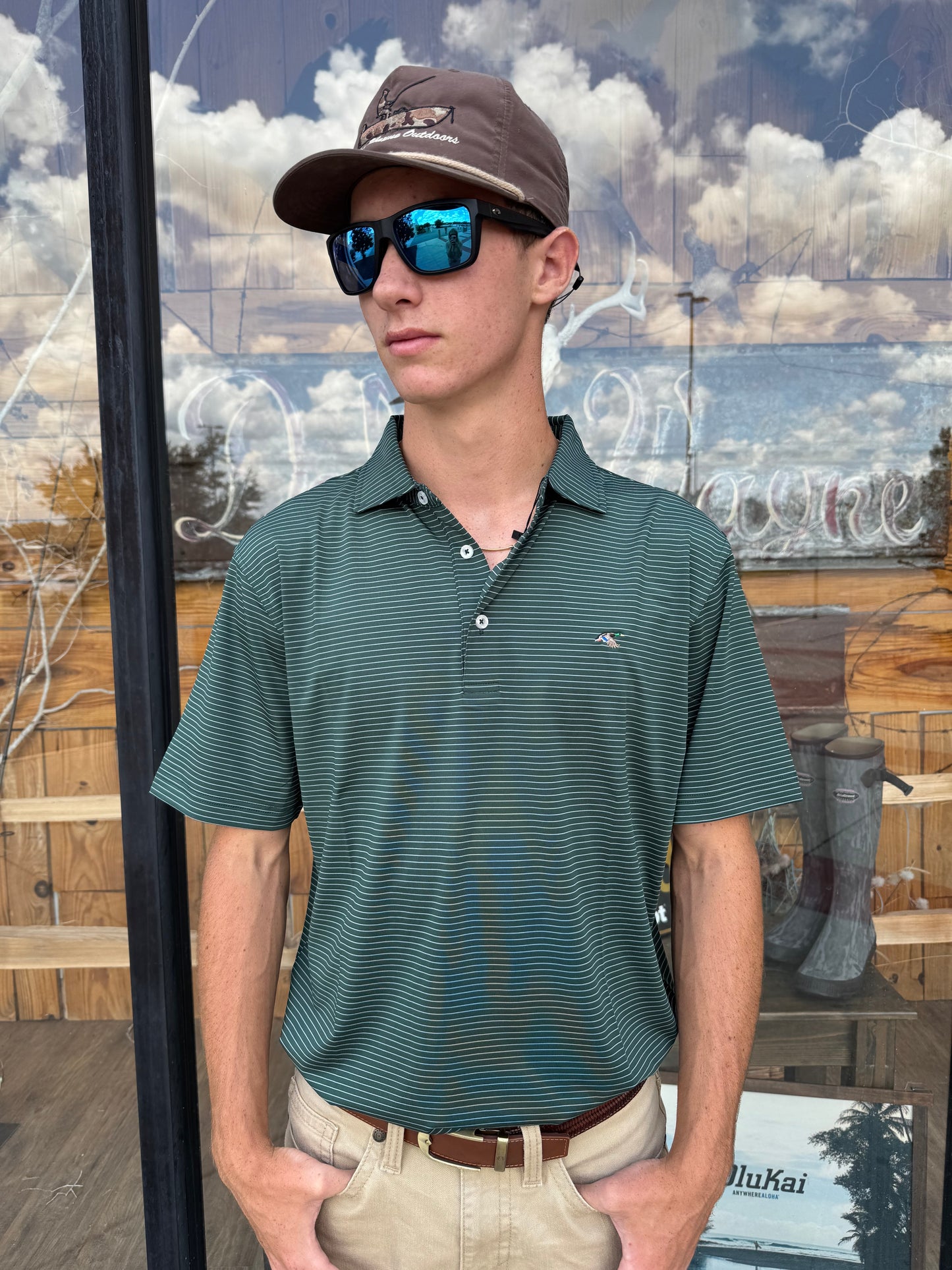 Mallard Performance Stripe Polo - Hunter Green/Silver