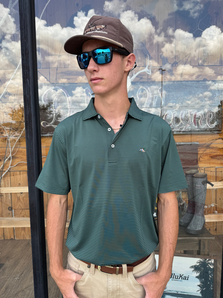 Mallard Performance Stripe Polo - Hunter Green/Silver