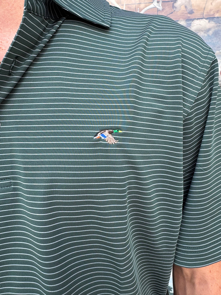 Mallard Performance Stripe Polo - Hunter Green/Silver