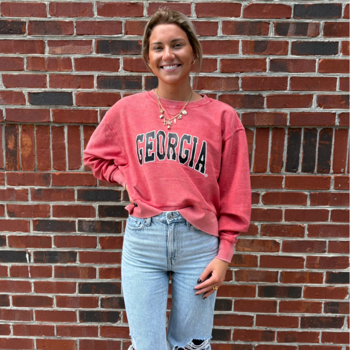 Georgia Corded Boxy Pullover - Red