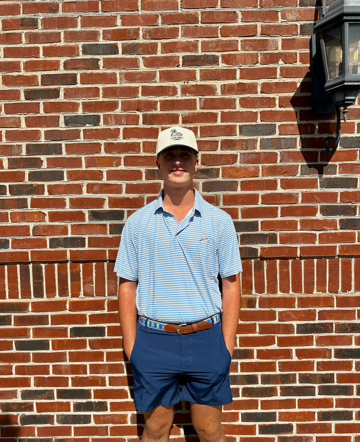 Quail Run Polo - Light Grey, Blue, & White