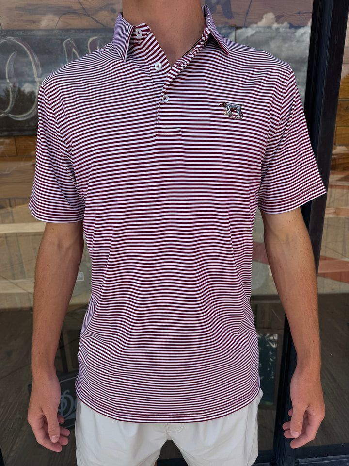 Pointer Performance Stripe Polo - Crimson/White