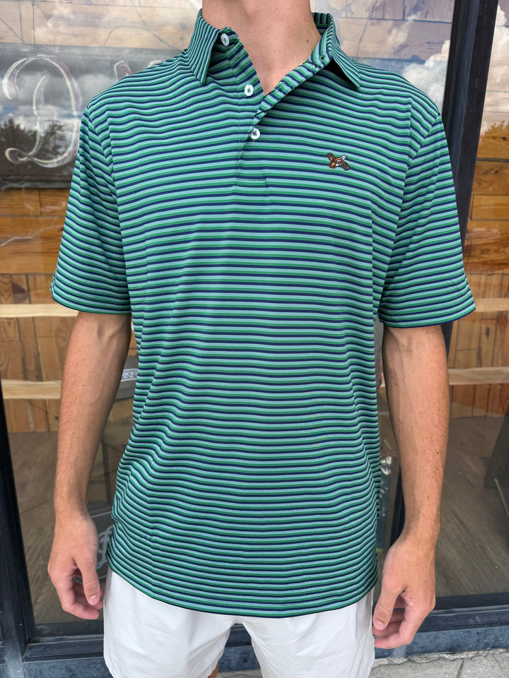 Quail Performance Stripe Polo - Mallard/Navy/White