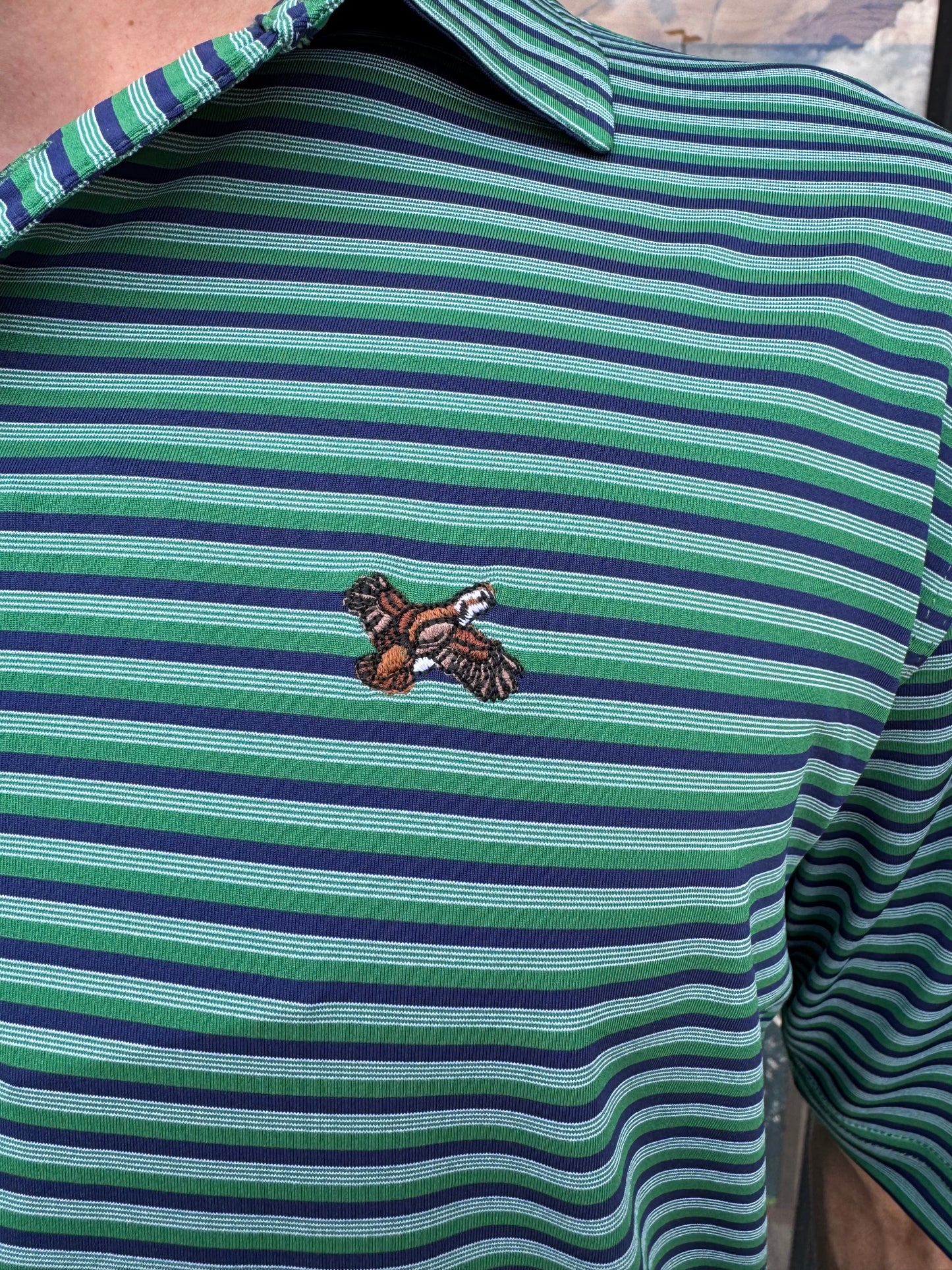 Quail Performance Stripe Polo - Mallard/Navy/White