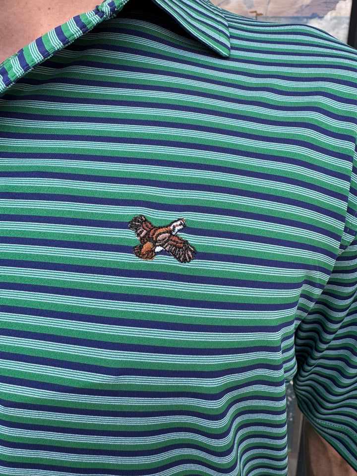 Quail Performance Stripe Polo - Mallard/Navy/White