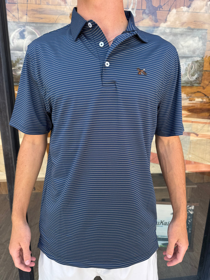 Quail Performance Stripe Polo - Navy/Camel