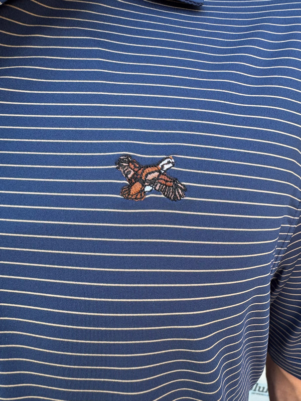 Quail Performance Stripe Polo - Navy/Camel