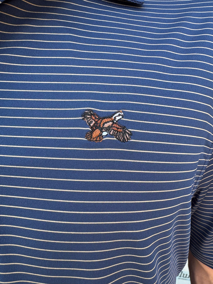 Quail Performance Stripe Polo - Navy/Camel