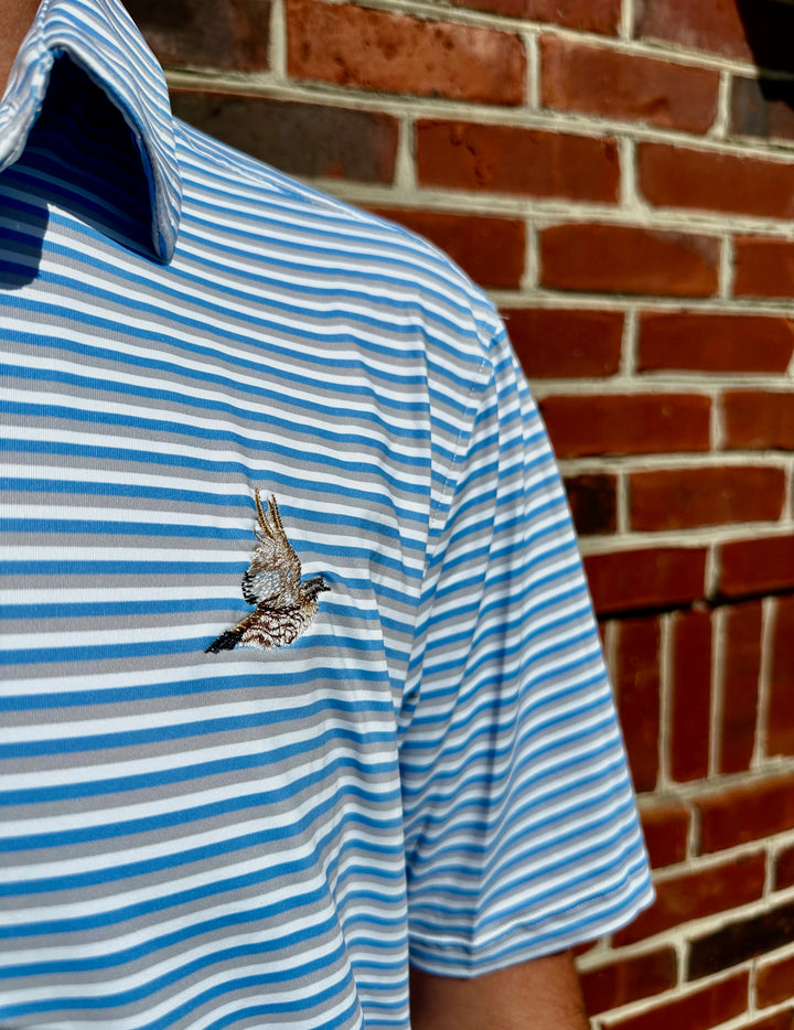 Quail Run Polo - Light Grey, Blue, & White
