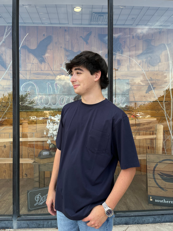 Dallas Wayne Crewneck Pocket Tee - Navy