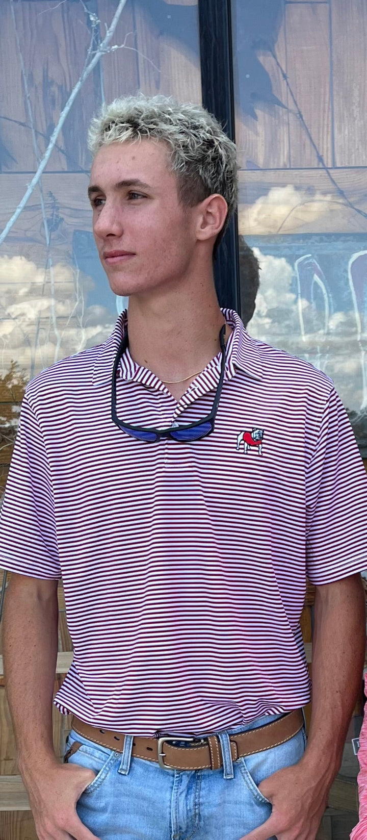 Victory Bell Stripe Performance Polo - Red, White & Black