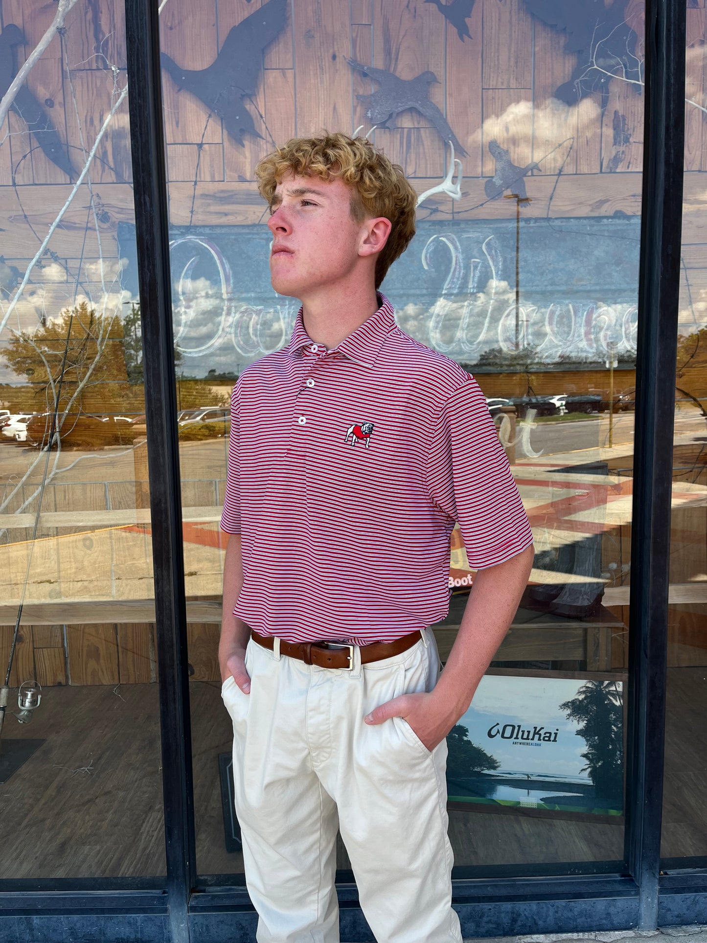Varsity Stripe Performance Polo - Red, White & Black
